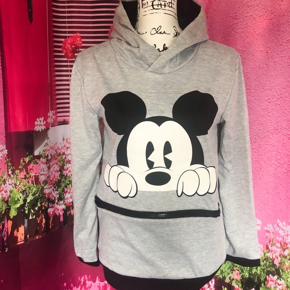 Mickey Mouse hoodie sweater thin pocket cute cartoon womens gray - Picture 1 of 8
